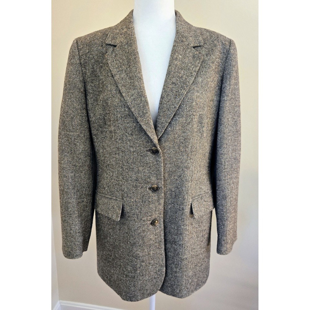 VTG Orvis Women's Size 10 Brown Wool/Silk Herringbone Tweed 3-Button Blazer